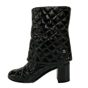 CHANEL - Black Calf Skin Patent Leather Women's Boots 915-071825